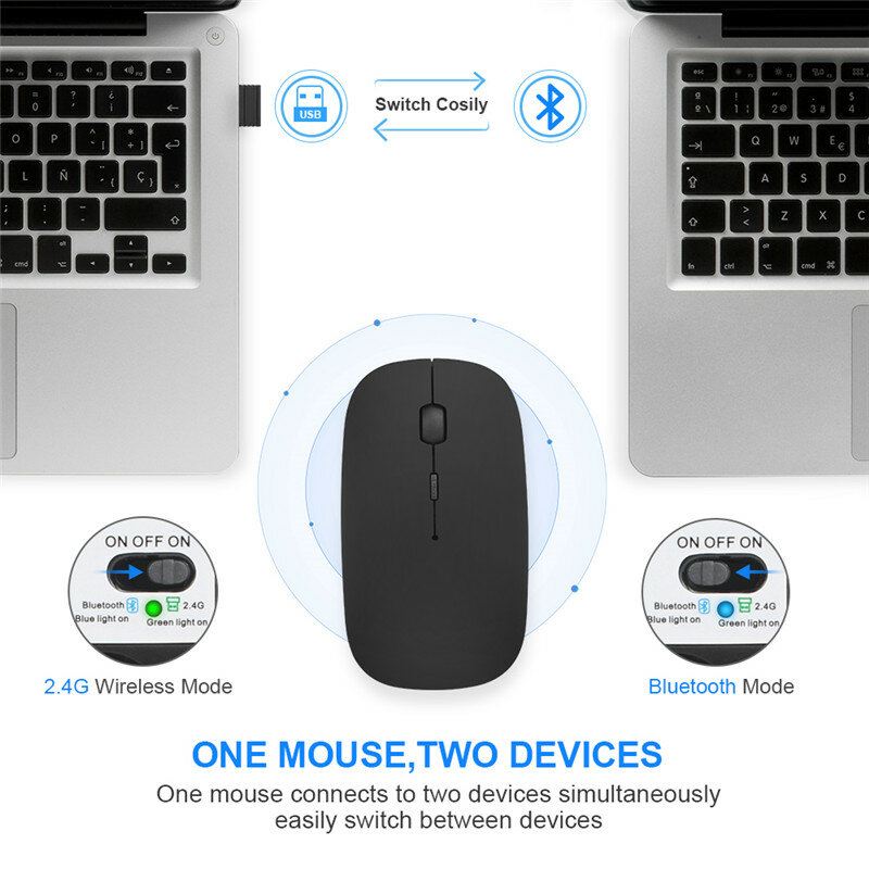 무선 마우스 블루투스 충전식 마우스 무선 컴퓨터 침묵 Mause 인체 공학적 미니 마우스 USB 광학 마우스 PC 노트북