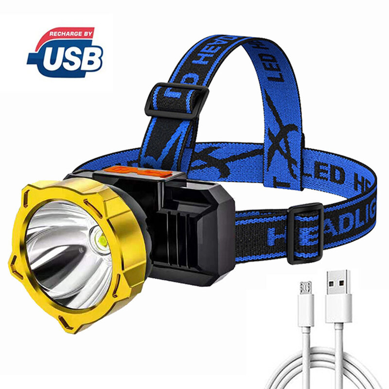 Linterna de cabeza LED recargable para pesca, linterna ajustable de 3 modos, resistente al agua, para acampar y exteriores