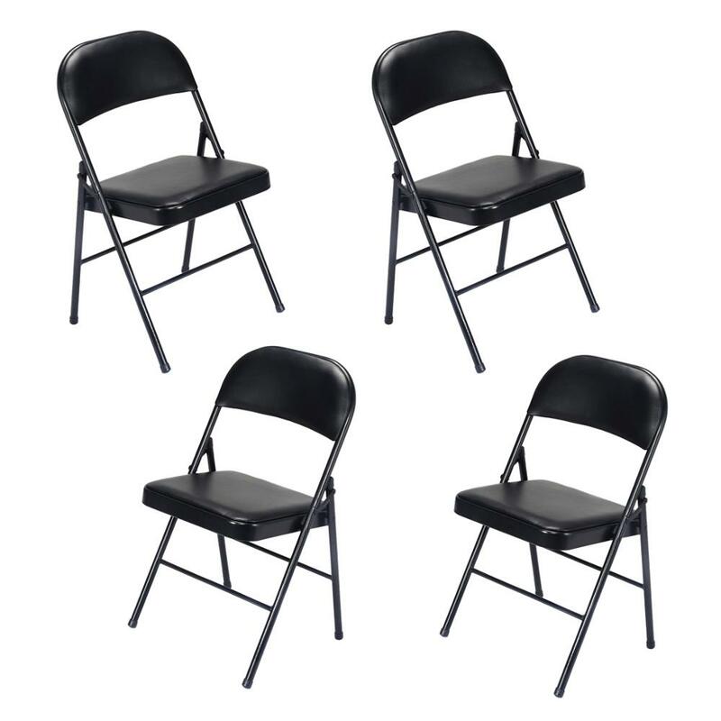 Silla elegante y plegable de hierro y PVC, sillón escolar para exposición, 4 piezas (40x45x78)cm, color negro
