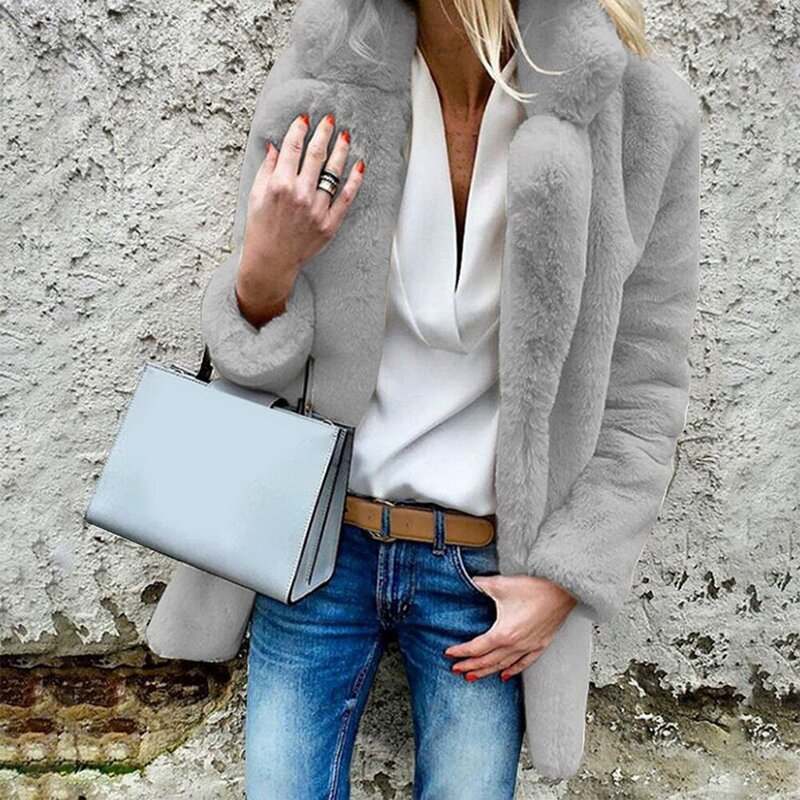 2020 mulheres casacos de pele do falso inverno moda sólida ponto aberto outwear feminino de luxo manga longa quente grosso fofo casaco
