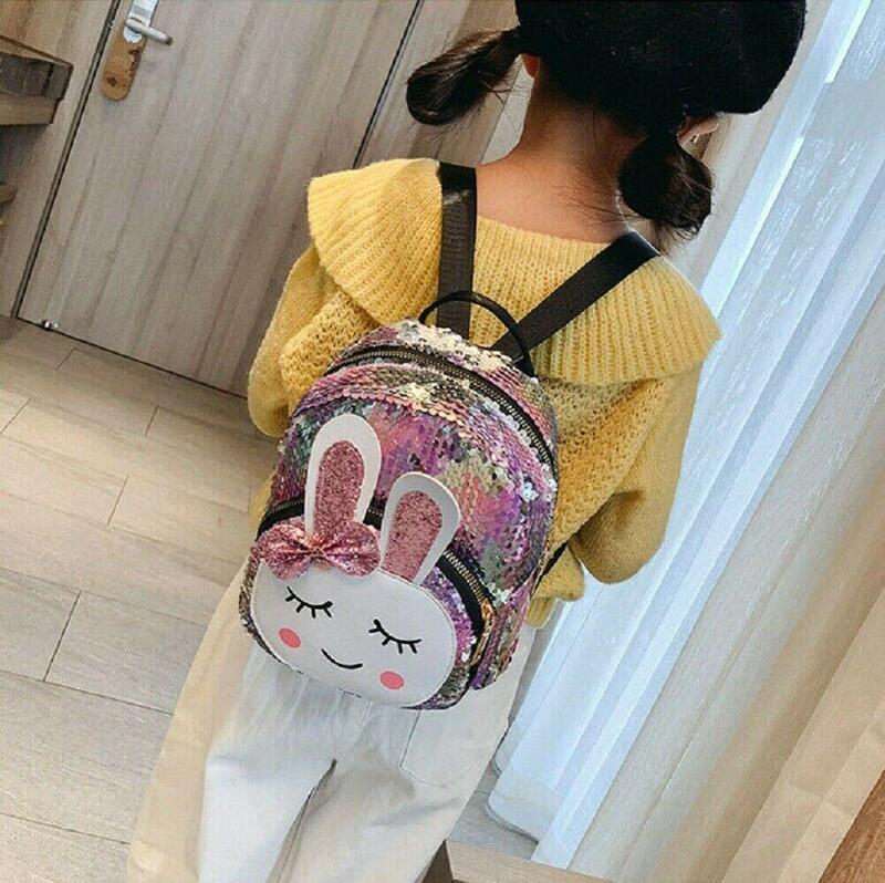 Mochila escolar para niños, bolso de hombro con estampado de conejo para niñas pequeñas