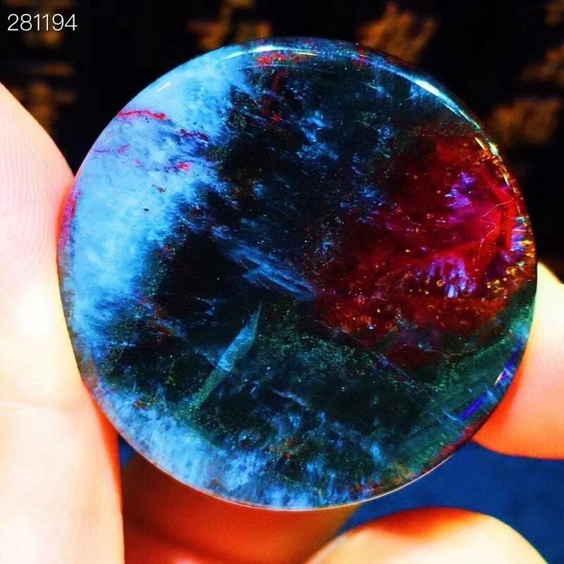 Colgante ovalado de cacoxenita Natural, Aurora 23, púrpura, roja, rutilada de Canadá, 30,7x15mm, joyería redonda de cristal AAAAA