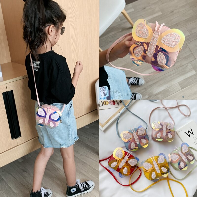 Cute Girls Baby Sequins Shoulder Bag Butterfly Kids Small Purse Handbags Princess Accessories Lovely Children Mini Crosbody Bags