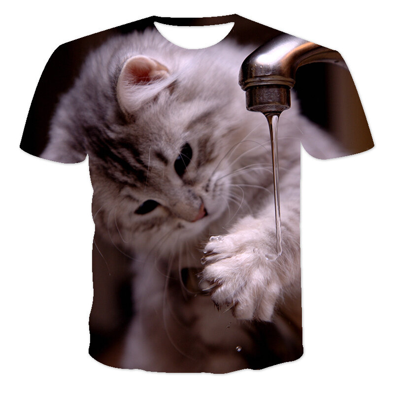 4-14 년 어린이 의류 3D 인쇄 Kawaii 고양이 t-셔츠 키즈 티 패션 반팔 BabyTops 만화 여름 소년 힙합 HopT-셔츠