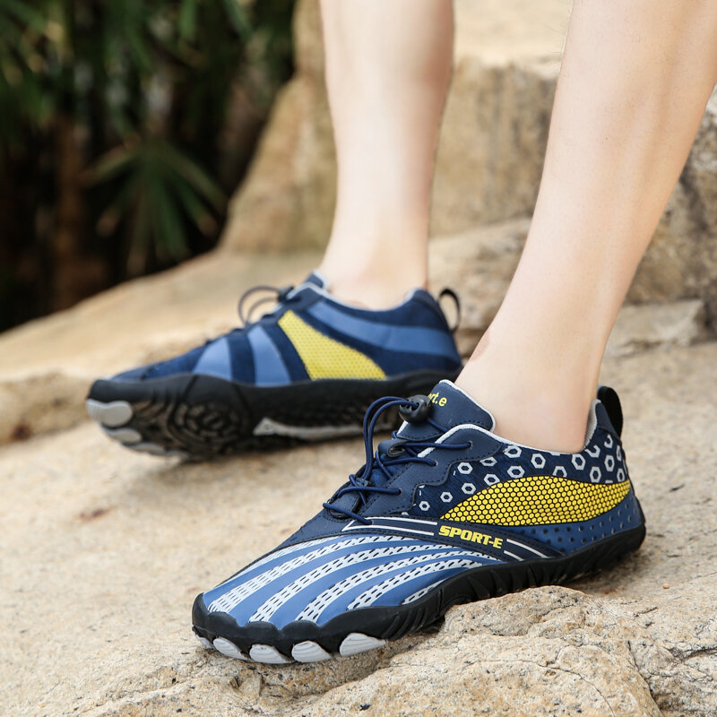 Zapatos acuáticos de escalada al aire libre para hombre y mujer, zapatillas de tela de malla con banda elástica de cinco dedos, transpirables, para playa