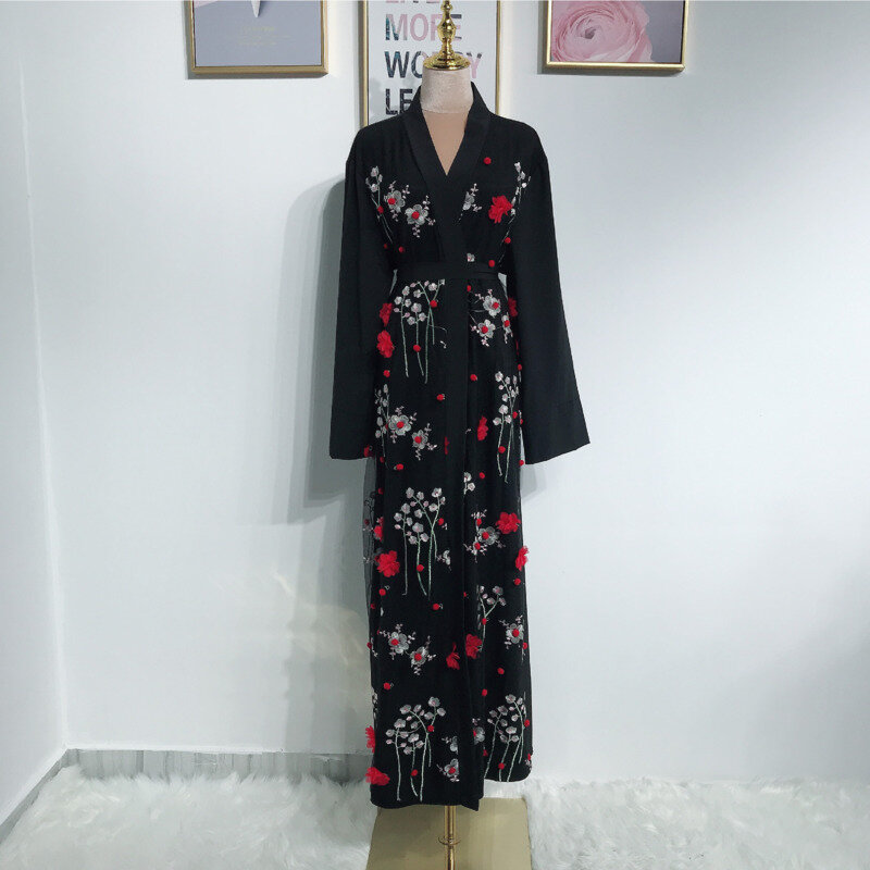 Abaya – Kimono à fleurs pour femmes musulmanes, Jilbab, robe Hijab brodée, Caftan, dubaï, vêtements islamiques