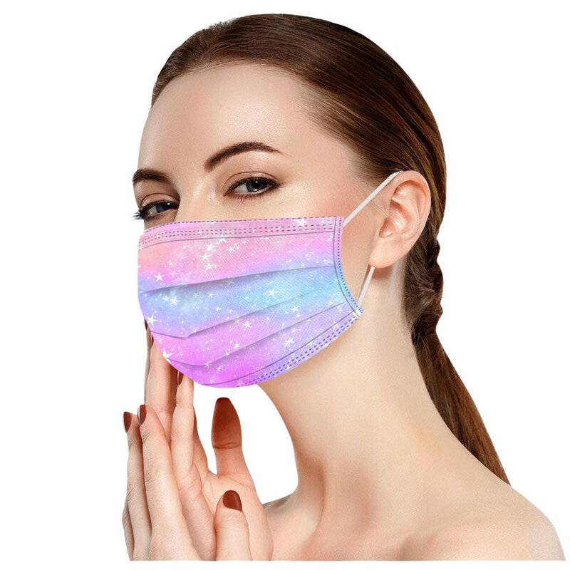 50 pièces adulte jetable Masque cravate-colorant dégradé imprimé trois couches Non tissé masques Masque mascarilla