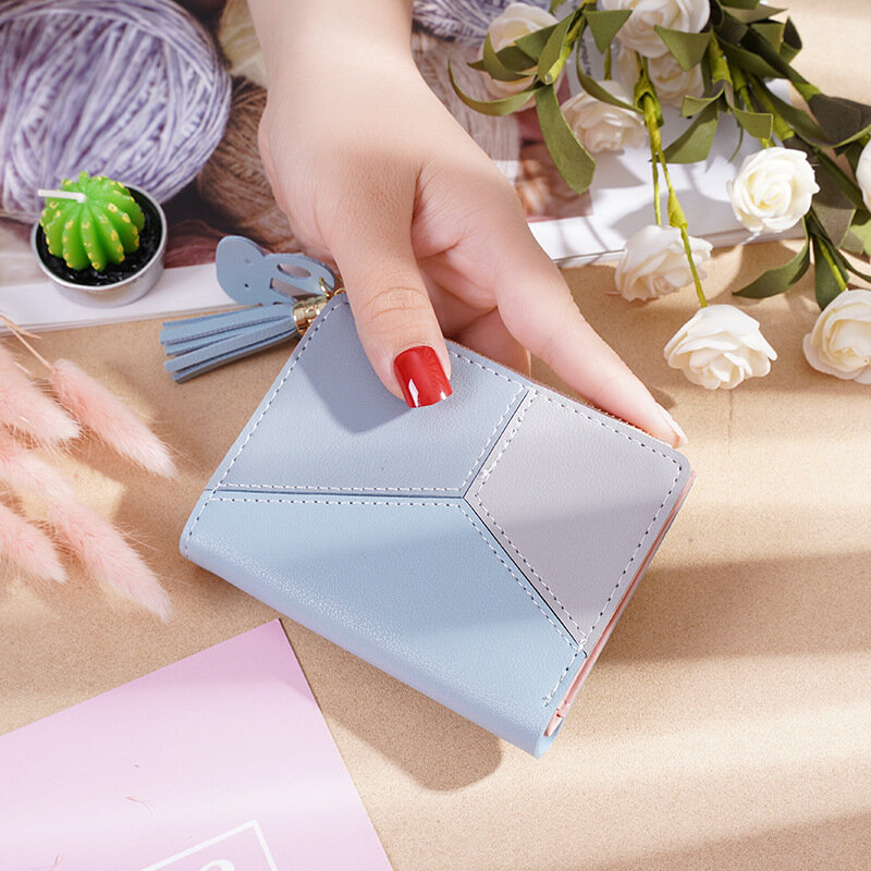 New Geometric Patchwork Tassel Women Wallets Mini Zipper Coin Purse Casual Simple Card Holder All-match Fashion Clutch Bag Handy