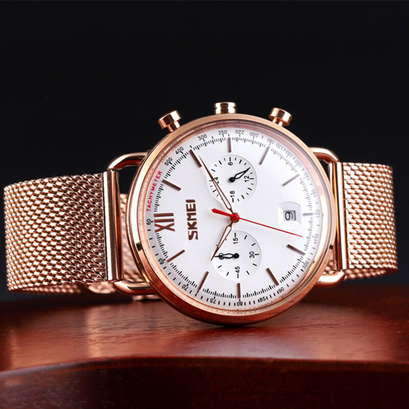 SKMEI 3D zakrzywione szkło kwarc męskie zegarki moda trwały męski zegarek na rękę data stoper podświetlane wskazówki reloj hombre 9206