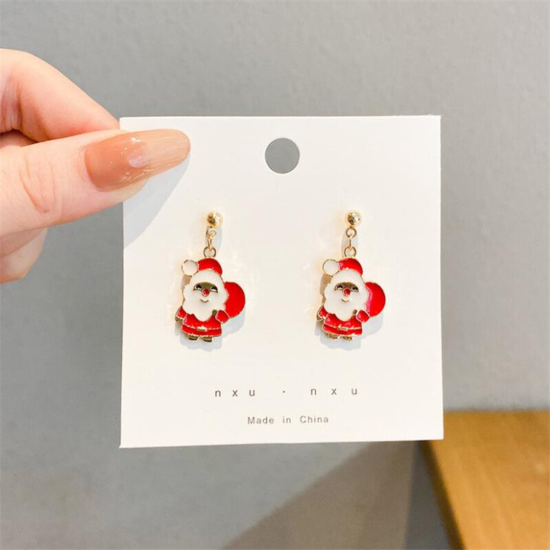 Christmas earrings Circle Heart Deer Elk Pendant Earrings Enamel Piercing Ear Hook Earring Xmas Jewelry Women New Year Gift 2022