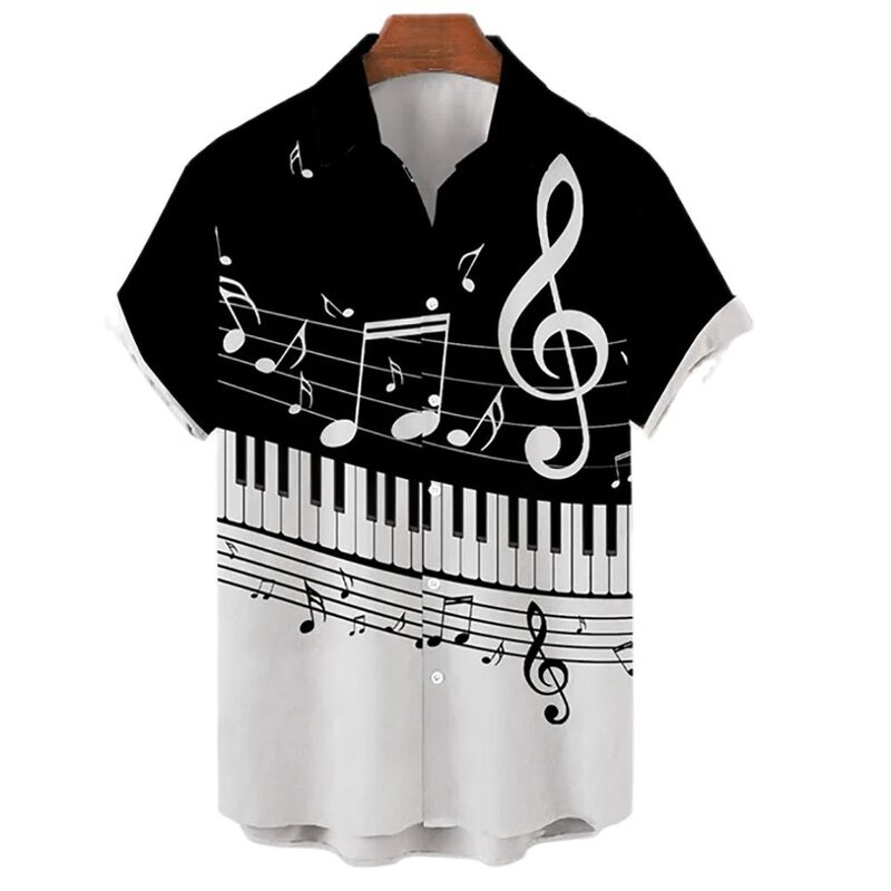 2022 camisas masculinas havaianas casuais camisas de um botão instrumentos musicais 3d impresso manga curta praia blusas topos camicias