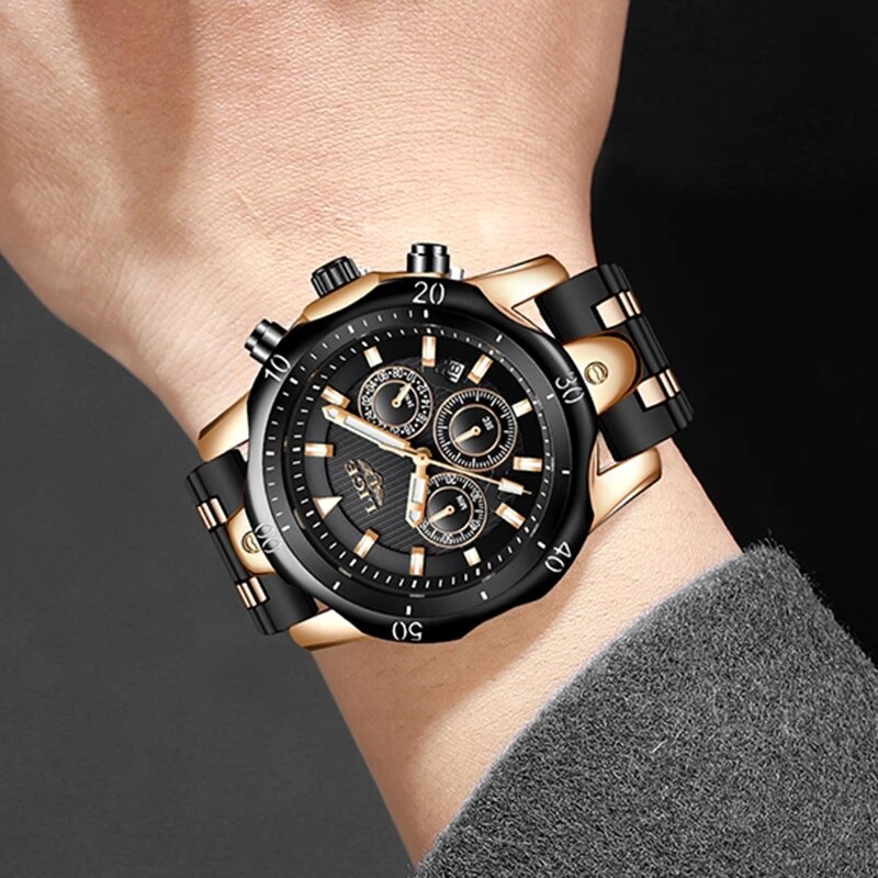 Часы наручные LIGE Мужские кварцевые, модные брендовые спортивные водонепроницаемые повседневные в стиле милитари