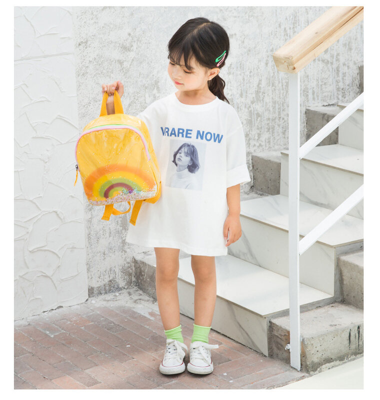 유아 소녀 무지개 배낭 아이를 위한 반짝이는 장식 조각이 달린 사랑스러운 학교 배낭 책가방