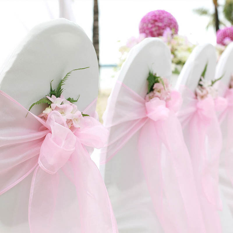 50pcs chaise de mariage arcs Organza chaise ceintures chaise de mariage noeud bande ceinture cravates pour mariages Banquet haute qualité décoration