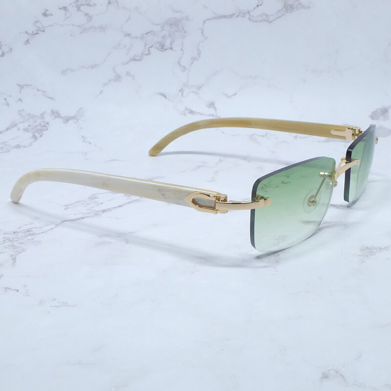 Buffalo Horn แว่นตากันแดด Carter Rimless Square Luxury Designer สีขาวสีดำ Buffs Sun แว่นตาแว่นตา Gafas De Sol Hombre