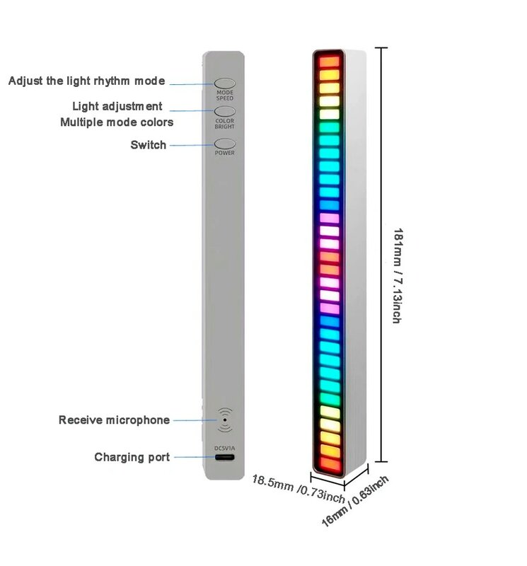 Lampada Rgb controllo del suono luce a Led luce notturna RGB musica ritmo vocale barra luminosa a Led RGB luce musicale lampada a luce attivata dalla voce