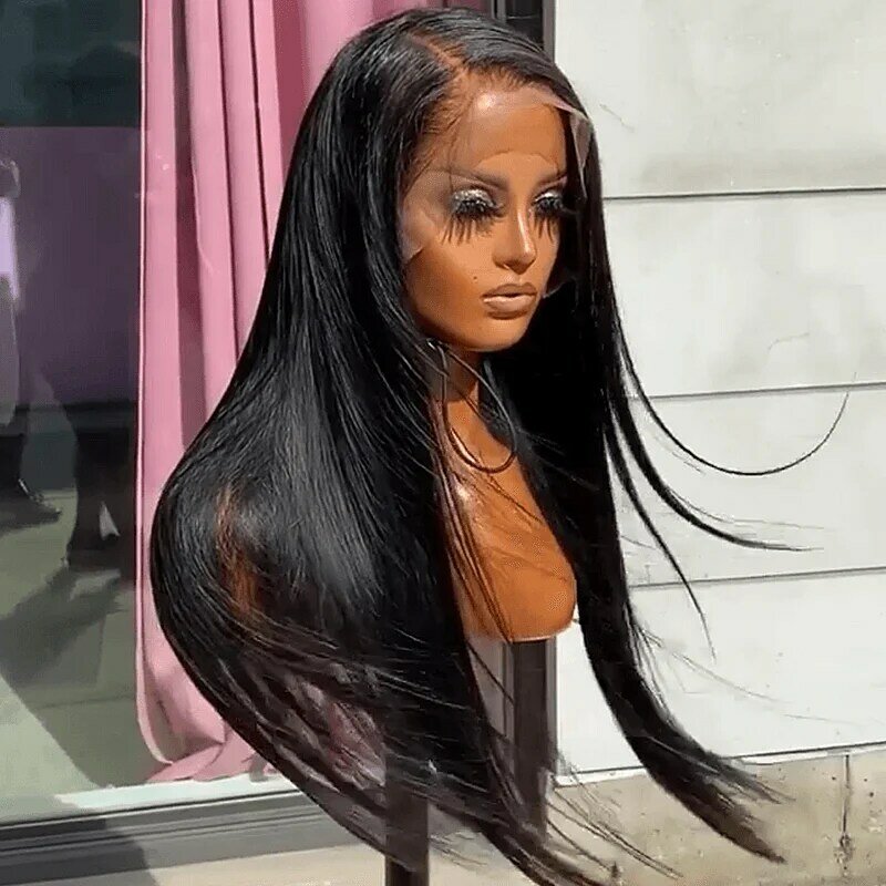 Royal Impression-Peluca de cabello humano liso para mujeres negras, postizo largo de encaje frontal, pelo natural brasileño de 30 pulgadas
