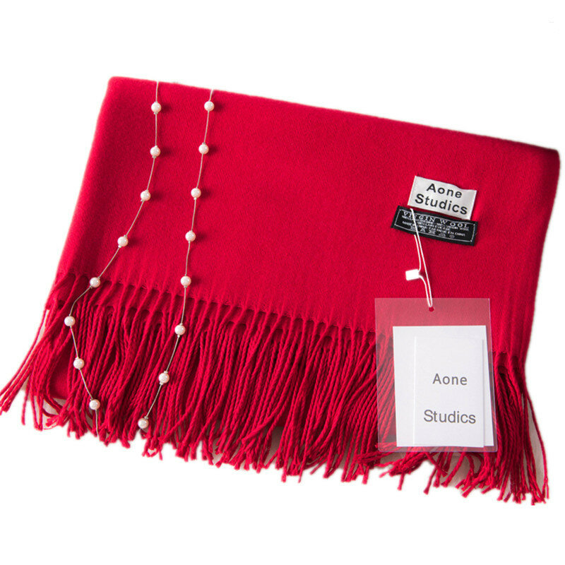 Hohe Qualität Winter Warme Kaschmir Schal Frauen Luxus Einfarbig Quaste Gestrickte Schal Wrap Wolle Decke Pashmina Schals Damen