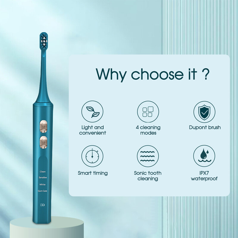 [Boi] Draadloze Inductie Base Snel Opladen 4 Modus Vervanging Borstelkop IPX7 Oplaadbare Sonische Elektrische Tandenborstel Voor Adulte
