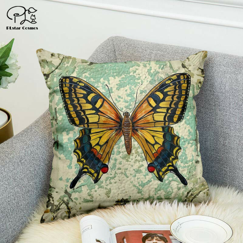 Fundas de almohada decorativas de poliéster con estampado 3D de mariposa de Anime, fundas de almohada cuadradas con cremallera, estilo-3