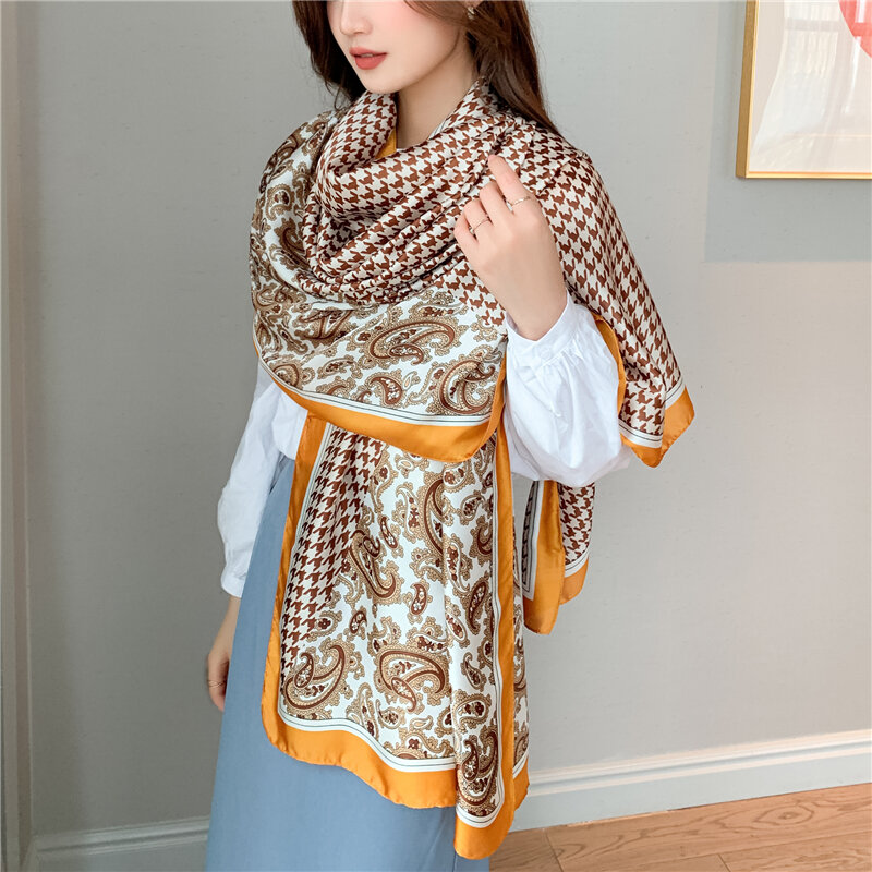 Chal de seda para mujer, bufanda con estampado de Cachemira, Foulard musulmán para la cabeza, ideal para otoño y primavera, 2022