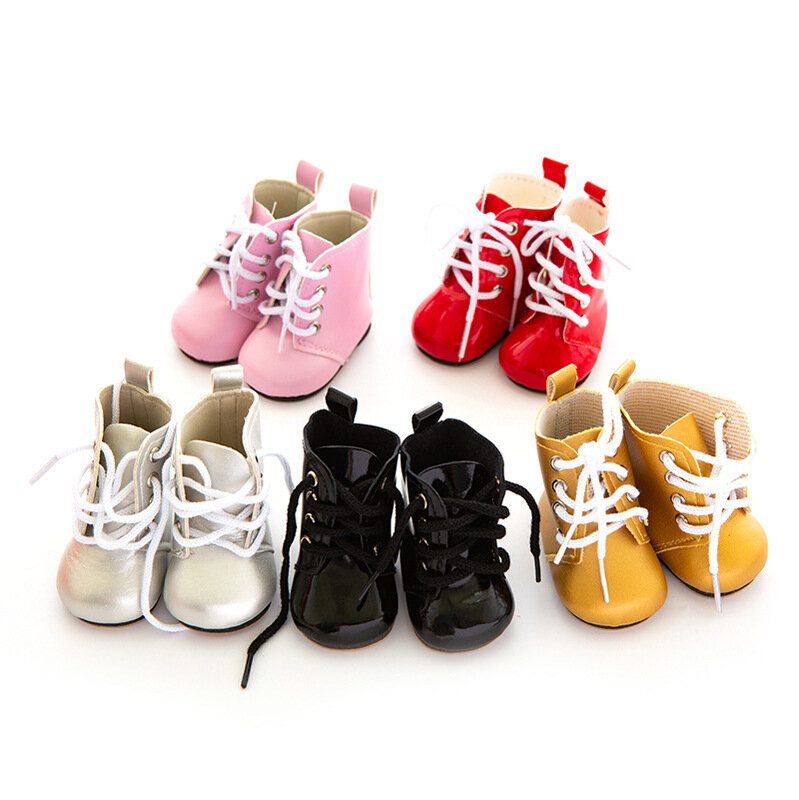Calçados de boneca estilosos para recém-nascido, 7cm, sapatos artesanais, roupas para boneca americana de 18 tamanhos e 43cm, acessórios para boneca