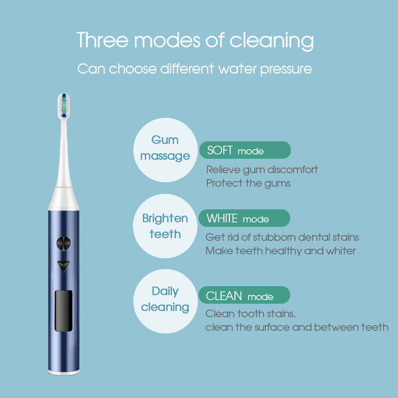 [Boi] carregador usb tela lcd silencioso sensor inteligente sonic escova de dentes elétrica 3 modo ipx7 com substituição escovas cabeça para adulto