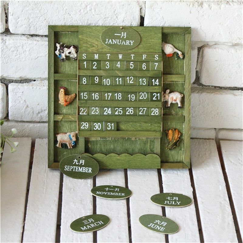 Calendario manual de madera para colgar, mueble bilingüe, creativo, rústico, Retro, artesanías