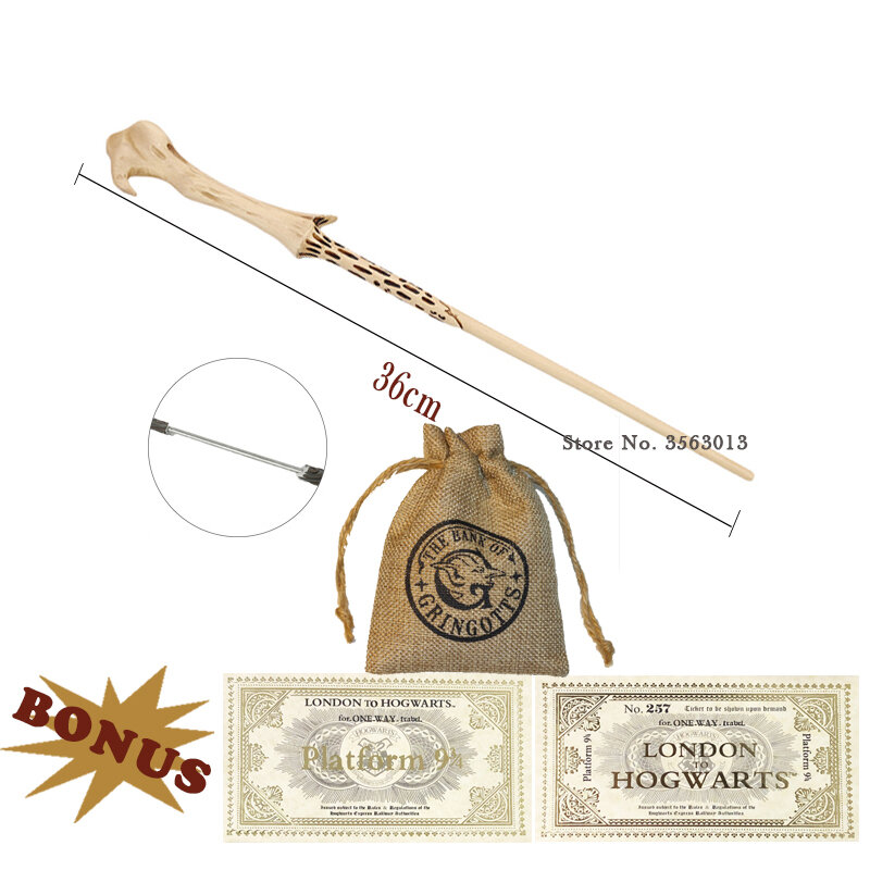 27 종류의 금속 코어 Magic Wands Dumbledore Ron Voldmort Hermione 마법의 지팡이 Harried 티켓 및 가방 선물로 상자 없음