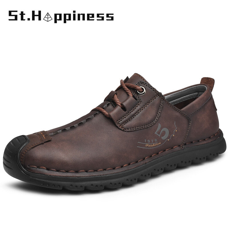 Sepatu Kasual Kulit Lembut Pria Baru 2022 Sepatu Berkendara Modis Sepatu Pantofel Nyaman Flat Berenda Klasik Mokasin Ukuran Besar 48