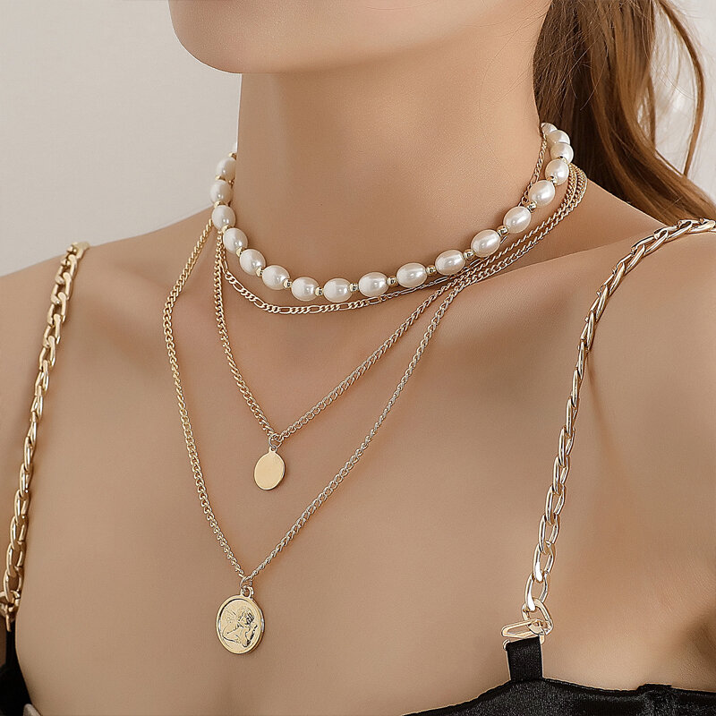 Liwore Vintage Halskette Perle Schlüsselbein Kette Halskette Für Frauen Mode Übertrieben Legierung Frauen Halskette Perlen Halskette Schmuck