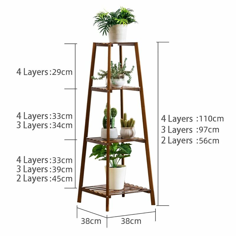 Suporte de madeira para plantas, 4 camadas, tipo pouso, luz extravagante, vários andares, prateleira interior, vaso de flores, suporte