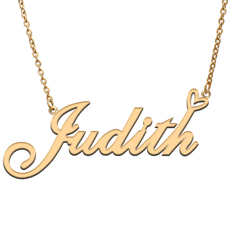 Love Heart Judith ชื่อสร้อยคอสแตนเลส Gold & Silver ป้ายจี้ Femme แม่เด็กของขวัญ
