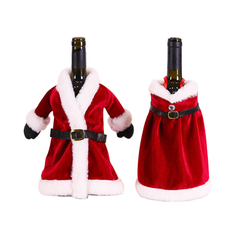 Navidad feriado festa de jantar decoração da mesa natal garrafa de vinho capa papai noel vestido saia ano novo casa decorações natal presente