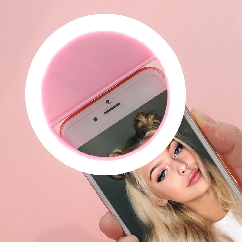 Anel de luz led com carregador usb, lente para celular, lâmpada em formato de anel para selfie, para iphone, samsung, xiaomi