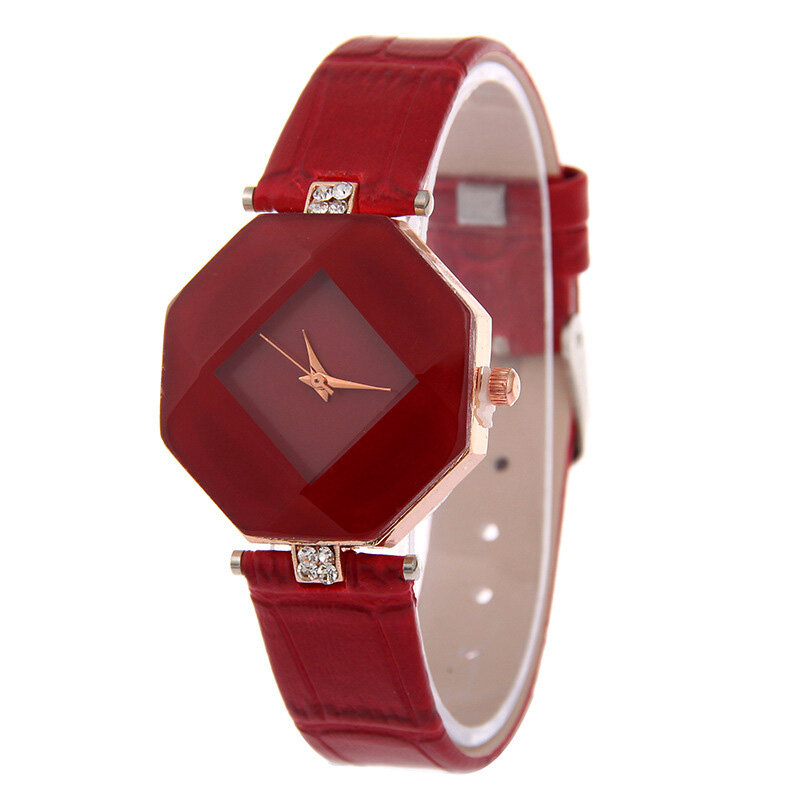Vrouwen Horloges Gem Cut Geometrie Crystal Lederen Quartz Horloge Mode Jurk Horloge Dames Geschenken Klok Relogio Feminino 5 Kleur