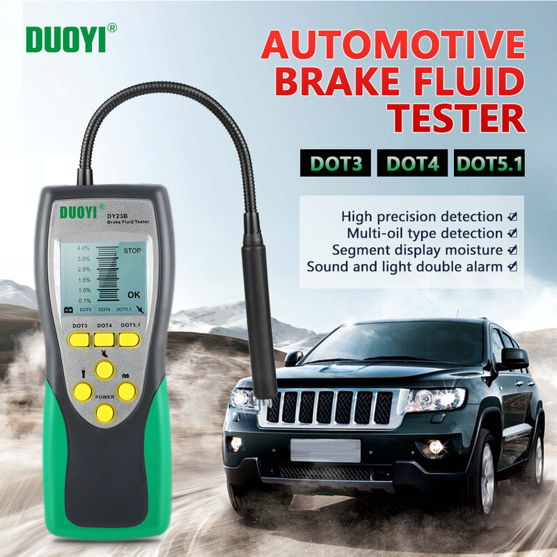 Duoyi dy23 automotivo testador fluido de freio inspeção óleo ganso pescoço detector som e luz alarme duplo para dot3/4/5