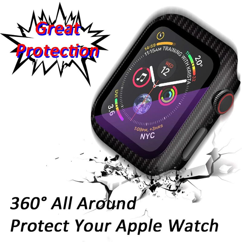 Capa dura para apple watch série 1/4 40mm 44mm, protetor de tela, capa fina, vidro temperado, proteção total para iwatch