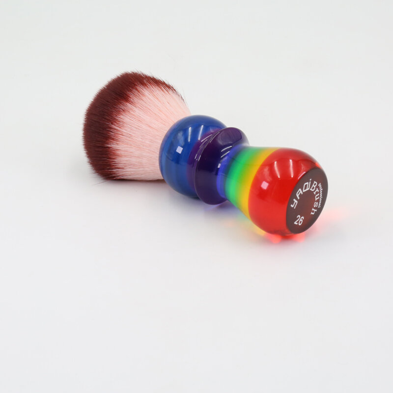 Yaqi manico difettoso offerta speciale 26mm capelli sintetici arcobaleno colore resina manico pennello da barba uomo