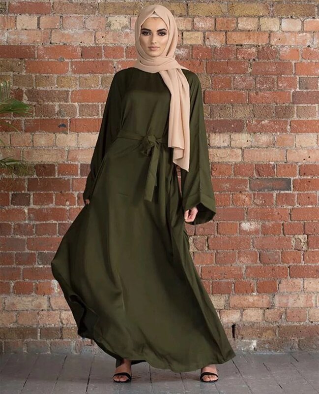 Tunic Dress XL Islamic Clothing Plain Muslim Dress Simple Abaya Dubai Middle East Mesh Lace-up Female Robe