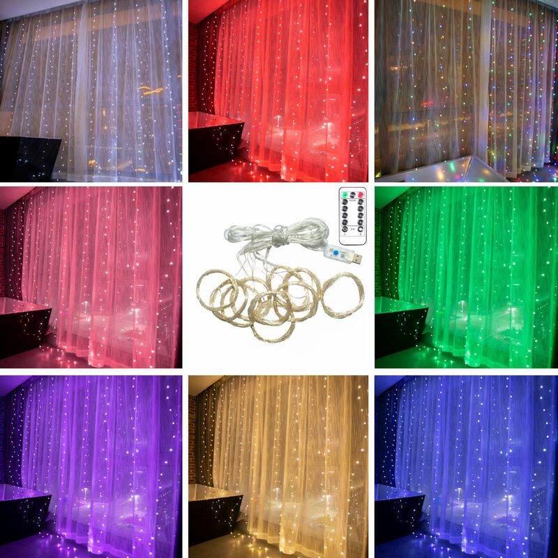 Led guirlanda cortina luzes da corda de controle remoto luz de fadas decoração para casa na janela festa de casamento luz corda decoração led
