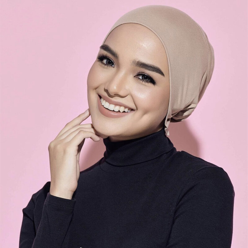 Turban islamique en Jersey pour femmes, casquette intérieure, Hijab extensible avec corde, sous-foulard réglable, couleur unie, à la mode