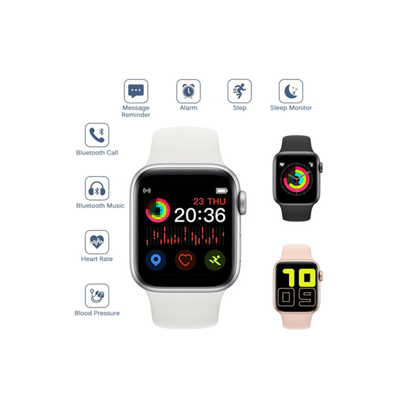 Reloj inteligente con Bluetooth para hombre y mujer, pulsera con podómetro, resistente al agua, control del ritmo cardíaco y de la presión sanguínea, T500