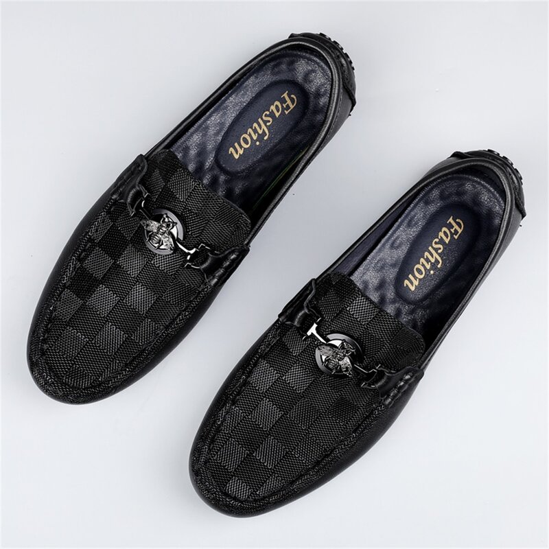 Men's leather small bee peas shoes, fashionable high-end brand driving shoes, soft sole soft surface casual leather shoes