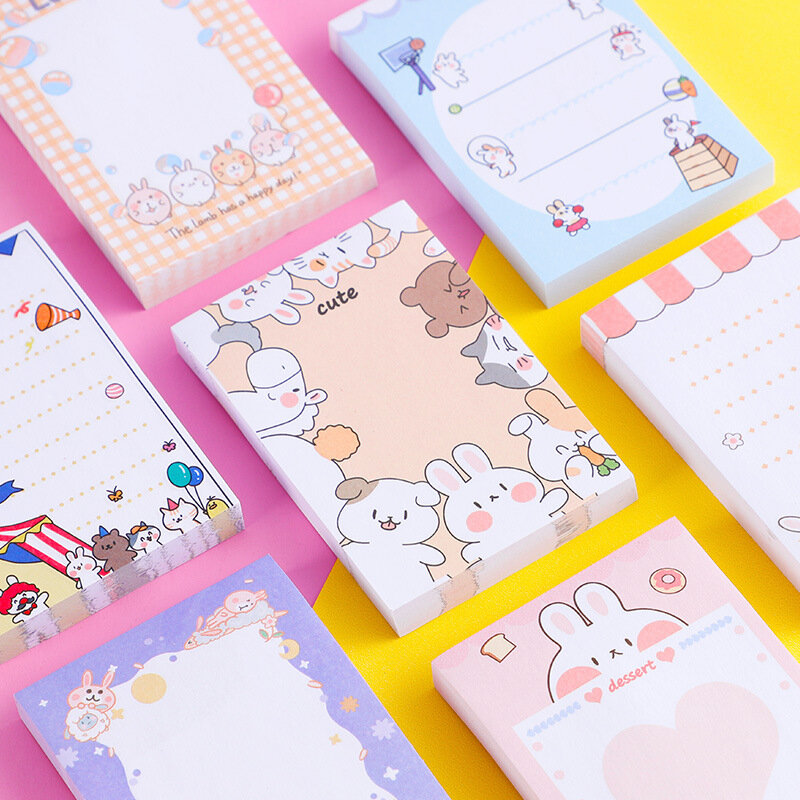 100PCS Memo Pads Tearable Small Notebooks Students Cute Sticky Notes Stickers Creative Cartoon Ins Stationery School Supplies