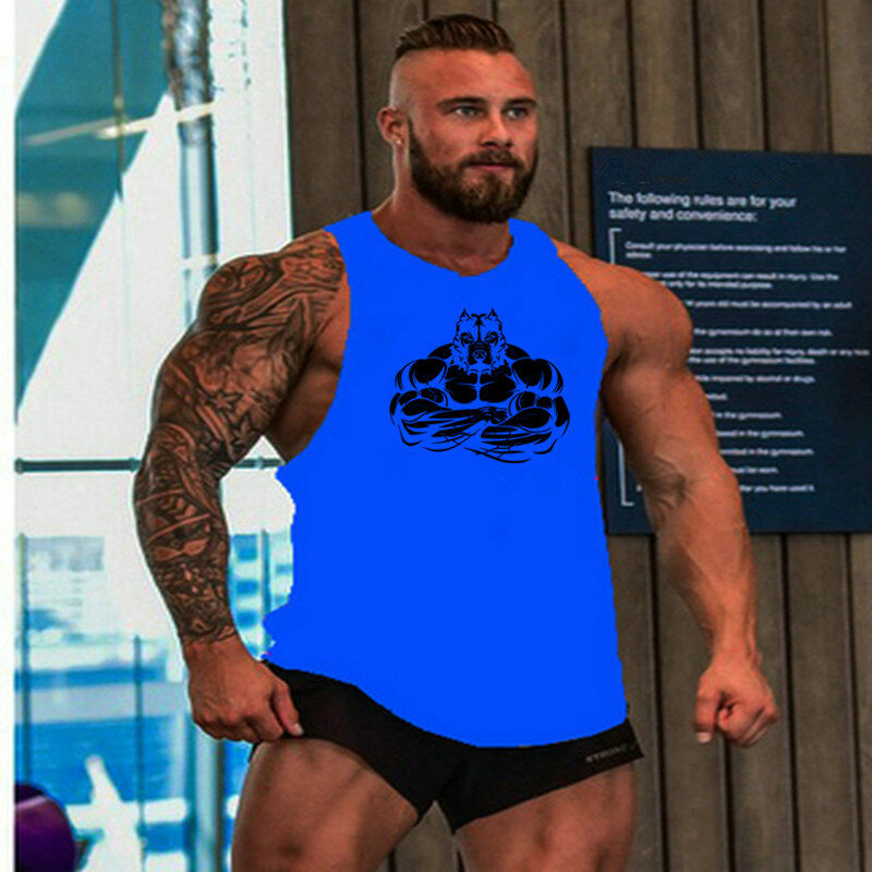Tier Beast Mode Baumwolle Ärmellose Tank Top Männer Fitness Muscle Mens Singulett Bodybuilding Workout Gym Weste Fitness Männer