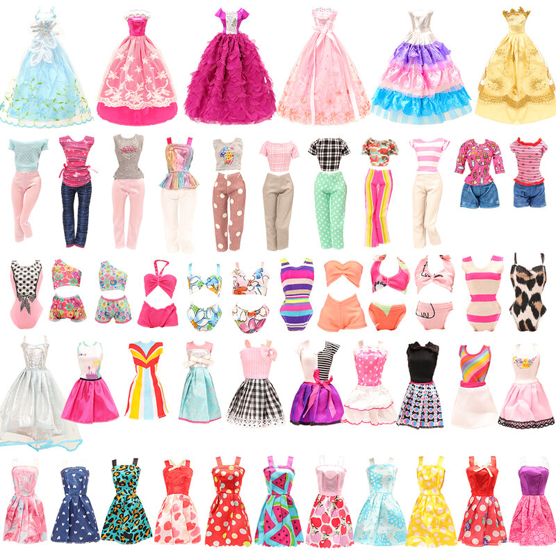 BARWA-muebles para casa de muñecas, 73 artículos/juego = 1 armario + 72 accesorios para muñecas, ropa, vestidos, coronas, collar, zapatos para Barbie