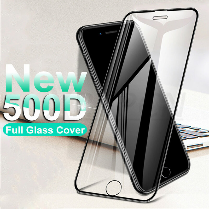 Kaca Pelindung Lengkung 500D untuk Iphone SE 2020 6 6S 7 8 Plus Film Kaca Antigores Pada iPhone X XR 11 Pro XS Max Pelindung Layar
