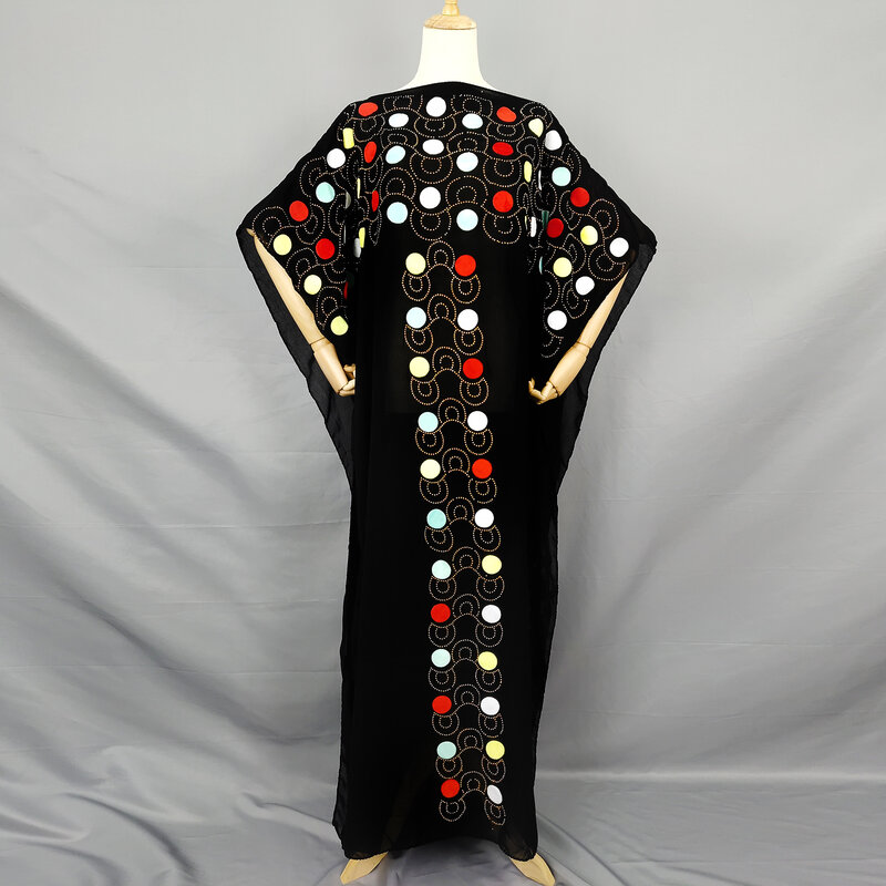 Abaya – longue Robe africaine en coton pour femmes, Kaftan, Maxi, dubaï, Dashiki, broderie, noir, vêtements islamiques, grande taille