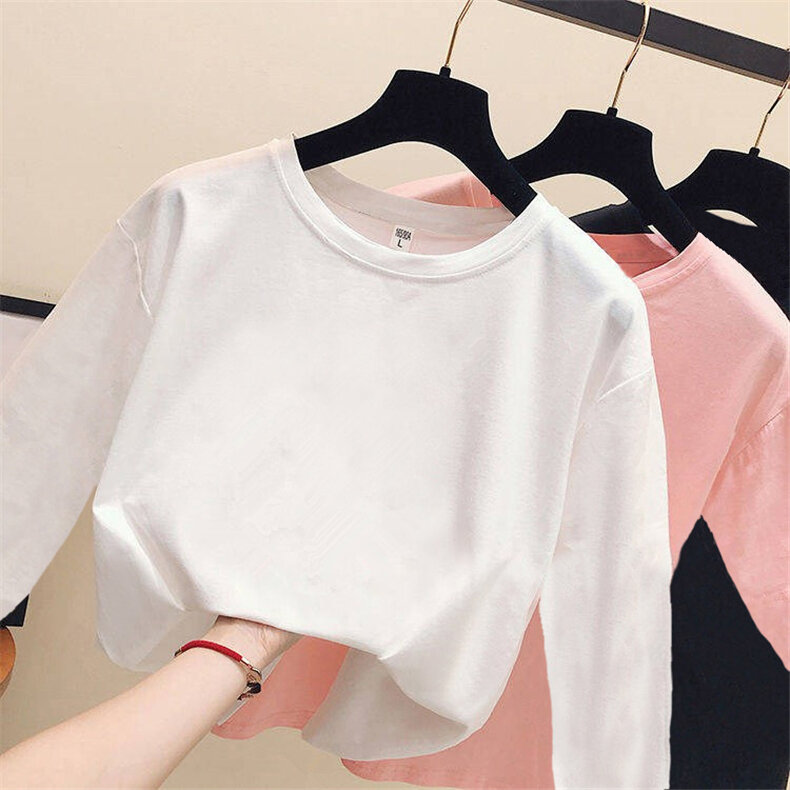 Camiseta de manga larga de Color liso para mujer, Camisa ajustada coreana, de estilo occidental, para Primavera/Otoño/Invierno